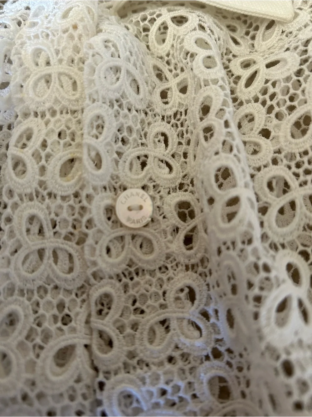 CHANEL 2018 Greece Ivory Lace Long-Sleeve Blouse 38